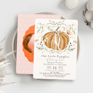 Invitation Papillon Fleur Sauvage Citrouille Rose 1er Anniver