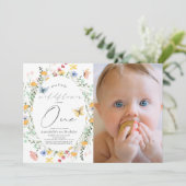Invitation Papillon fleur sauvage Oval 1er Anniversaire Photo (Debout devant)