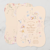 Invitation Papillon & Fleurs Douces Filles Troisième Annivers (Devant / Derrière)