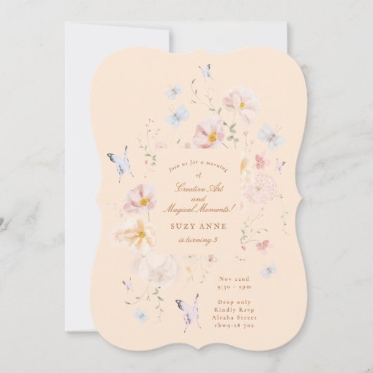 Invitation Papillon & Fleurs Douces Filles Troisième Annivers (Devant)