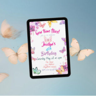 Invitation Papillon Floral Aquarelle Coloré Anniversaire