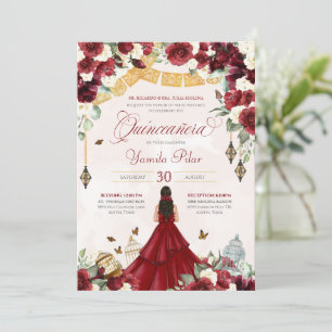 Invitation Papillon floral blanc rouge Élégant Quinceanera V2