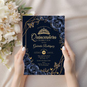 Invitation Papillon floral bleu or Quinceanera Navy