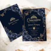Invitation Papillon floral bleu or Quinceanera Navy