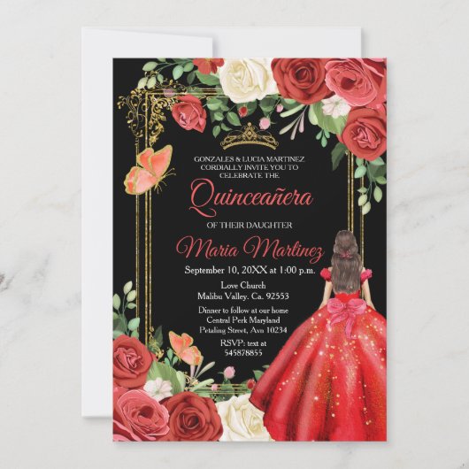 Invitation Papillon floral coloré Quinceanera Anniversaire (Devant)