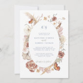 Invitation Papillon floral de fleur sauvage bleu poussiéreux  (Devant)