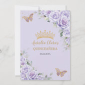 Invitation Papillon floral de lavande violette Quinceanera or (Dos)