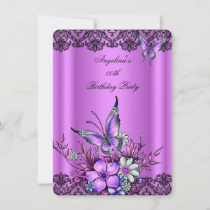 Invitation Papillon floral de lilas rose Fête d'anniversaire