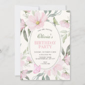 Invitation Papillon floral doux rose anniversaire (Devant)