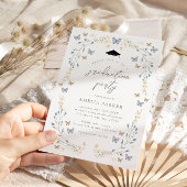 Invitation Papillon floral Dusty Blue Photo Graduation