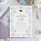 Invitation Papillon floral Dusty Blue Photo Graduation