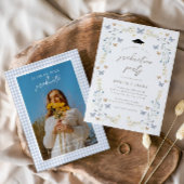 Invitation Papillon floral Dusty Blue Photo Graduation