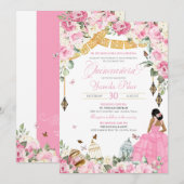 Invitation Papillon floral élégant rose blanc Quinceanera 2 (Devant / Derrière)