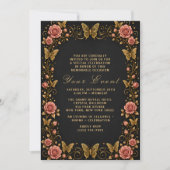 Invitation Papillon Floral Fête Or Noir (Devant)