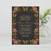 Invitation Papillon Floral Fête Or Noir (Debout devant)