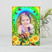 Invitation Papillon Floral Jaune Et Photo D'Escargot Annivers (Debout devant)