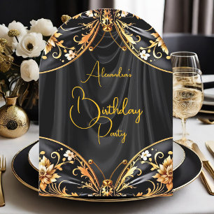Invitation Papillon floral noir or pour un anniversaire épous