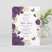 Invitation Papillon Floral Or Rose 16 Ans (Debout devant)