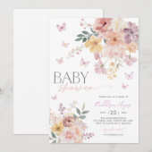 Invitation Papillon Floral Pêche rose violet Baby shower (Devant / Derrière)