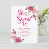 Invitation Papillon Floral pour les 16 ans (Debout devant)