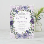 Invitation Papillon floral pourpre Argent Tiara Quinceanera (Debout devant)