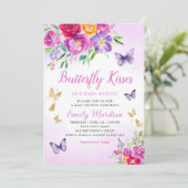 Invitation Papillon floral pourpre Baisers Baby shower fille (Debout devant)
