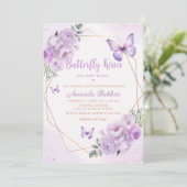 Invitation Papillon floral pourpre Baisers Baby shower fille (Debout devant)