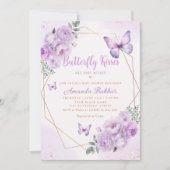 Invitation Papillon floral pourpre Baisers Baby shower fille (Devant)