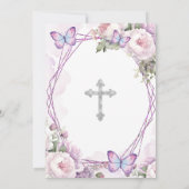 Invitation Papillon floral pourpre Dusty Girl Argent Baptême (Dos)