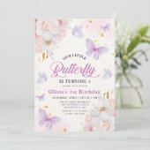 Invitation Papillon floral Purple Girl Anniversaire (Debout devant)