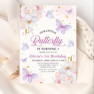 Invitation Papillon floral Purple Girl Anniversaire