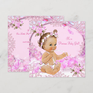Invitation Papillon floral rose Baby shower féminin précieux