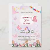 Invitation Papillon floral rose et blanc 2e anniversaire mode (Devant)