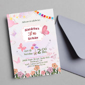 Invitation Papillon floral rose et blanc mignon 3e anniversai
