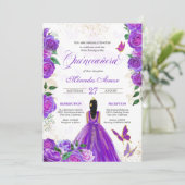 Invitation Papillon Floral Rose pourpre Mariposa Quinceanera (Debout devant)