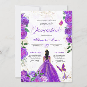 Invitation Papillon Floral Rose pourpre Mariposa Quinceanera