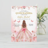 Invitation Papillon floral rose rose pâle Quinceañera (Debout devant)
