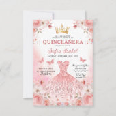 Invitation Papillon floral rose rose pâle Quinceañera (Devant)