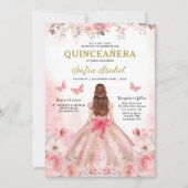 Invitation Papillon floral rose rose pâle Quinceañera (Devant)