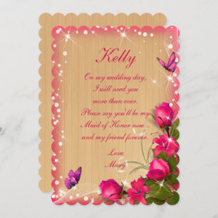 Invitation Papillon Floral Rose Rustique En Bois Maid Of Hono