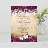 Invitation Papillon floral rose vintage Quinceañera (Debout devant)