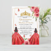 Invitation Papillon floral rouge et or Twin Quinceanera (Debout devant)
