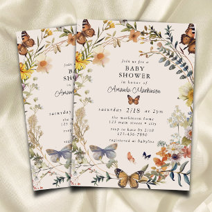 Invitation Papillon floral rustique Baby shower neutre genre