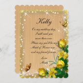 Invitation Papillon Floral Rustique Jaune En Bois (Devant / Derrière)
