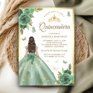 Invitation Papillon floral vert Dusty Quinceanera