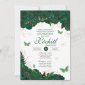Invitation Papillon floral vert et or élégant Quinceanera (Devant)
