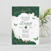 Invitation Papillon floral vert et or élégant Quinceanera (Debout devant)