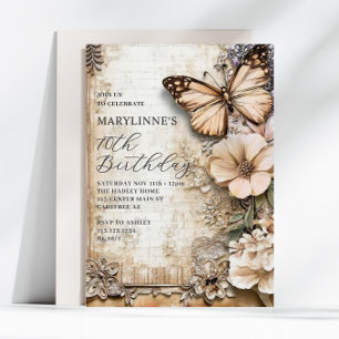 Invitation Papillon floral vintage 70e anniversaire