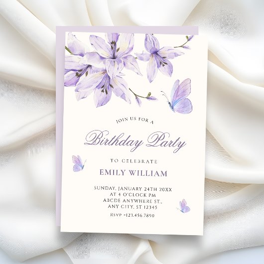 Invitation Papillon floral violet anniversaire