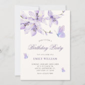 Invitation Papillon floral violet anniversaire (Devant)